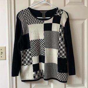 🌷3 for$25🌷Outfit JPR, US M, Black & White Geometric Print 3/4 Sleeve Sweater